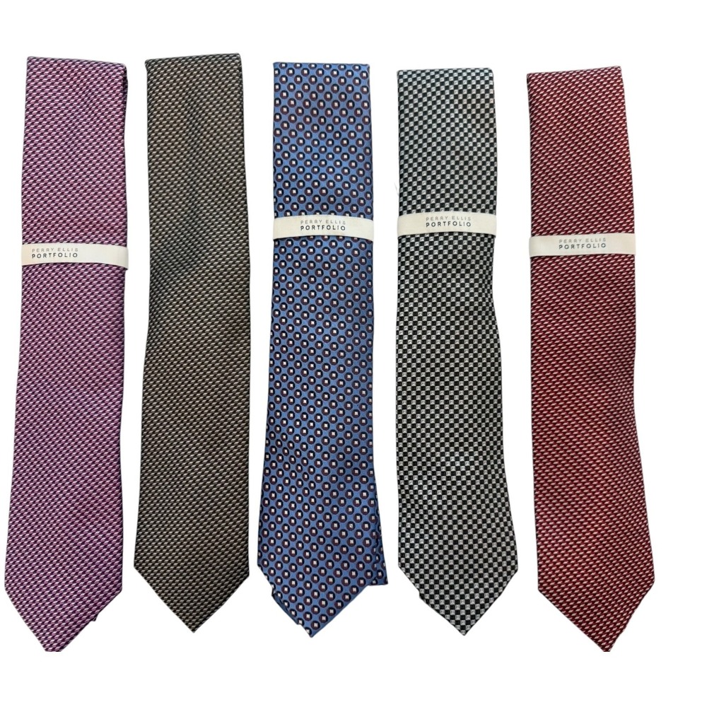 Perry Ellis Portfolio Men's Ties Classic business office casual Necktie Lot of 5